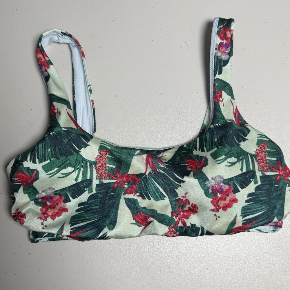 Victoria Secret Swim Bikini Size S Top Tropical Floral Blue Green Scoop